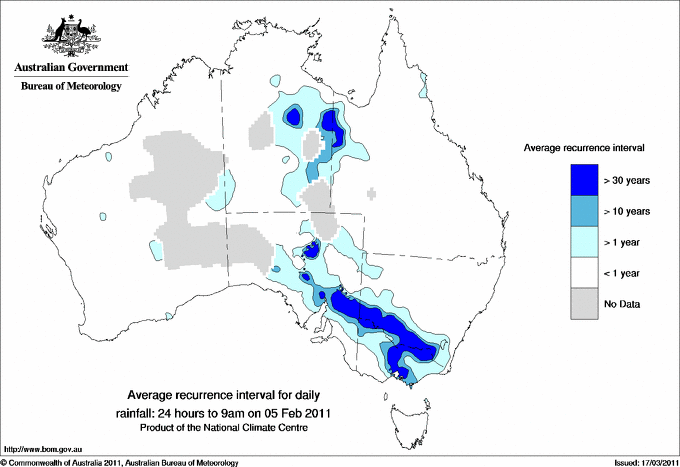 Australian daily rainfall average recurrence interval maps
