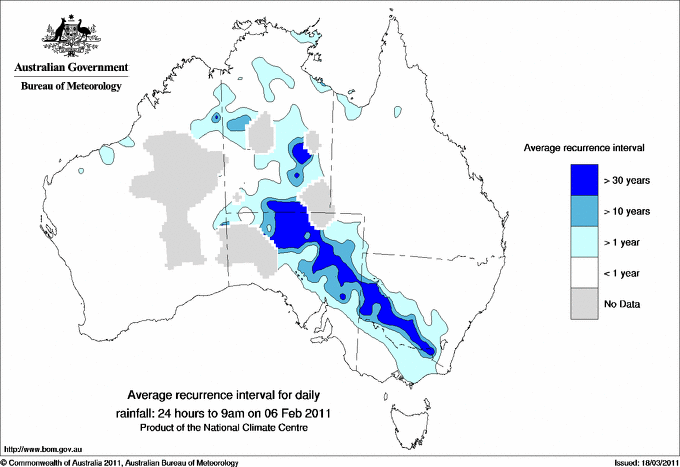 Australian daily rainfall average recurrence interval maps