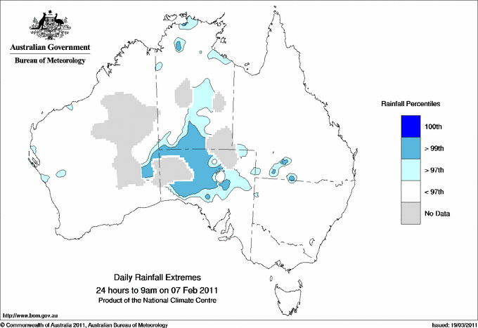 Australian daily rainfall extreme area maps