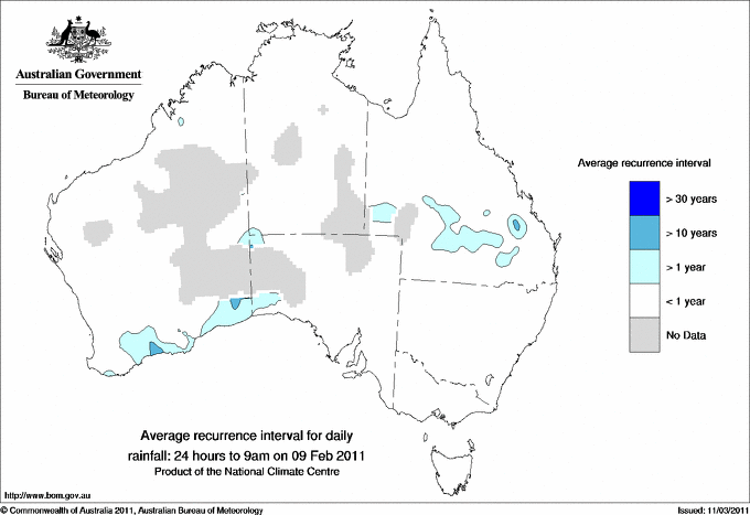 Australian daily rainfall average recurrence interval maps