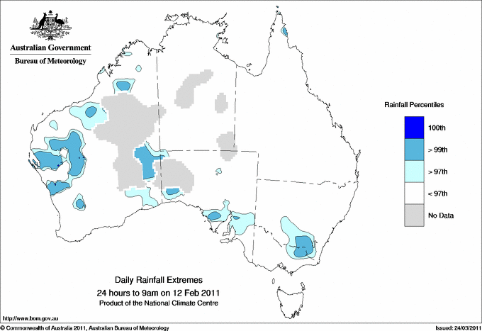 Australian daily rainfall extreme area maps