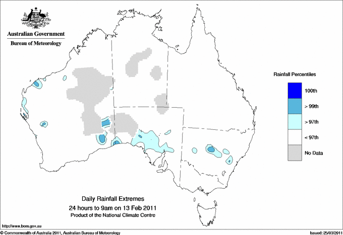 Australian daily rainfall extreme area maps