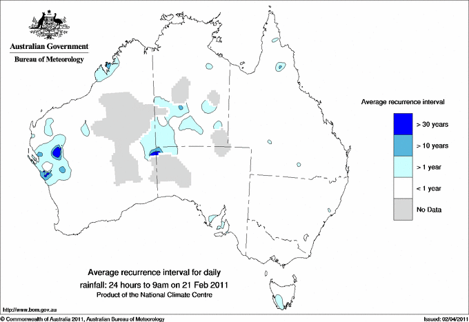 Australian daily rainfall average recurrence interval maps