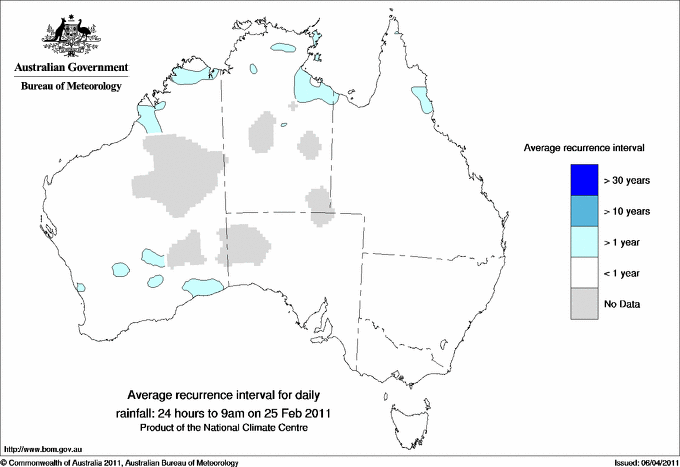 Australian daily rainfall average recurrence interval maps