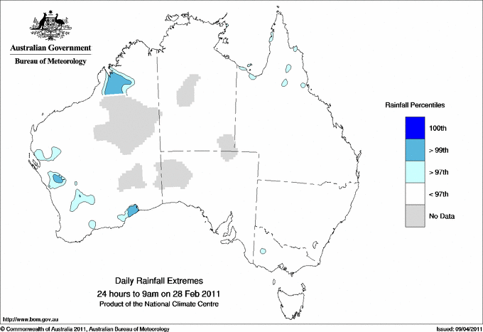 Australian daily rainfall extreme area maps