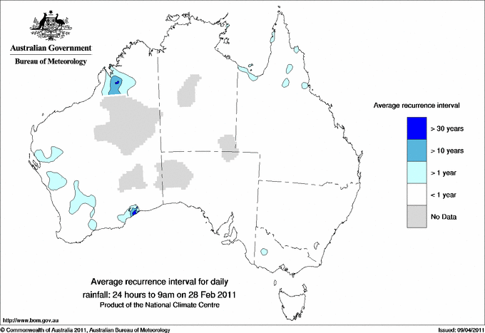 Australian daily rainfall average recurrence interval maps