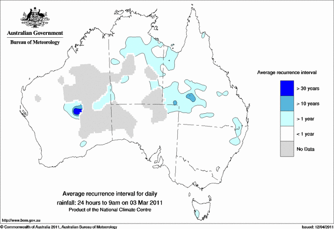 Australian daily rainfall average recurrence interval maps