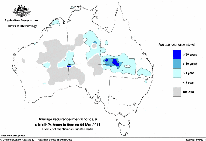 Australian daily rainfall average recurrence interval maps