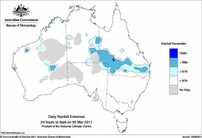 Australian daily rainfall extreme area maps