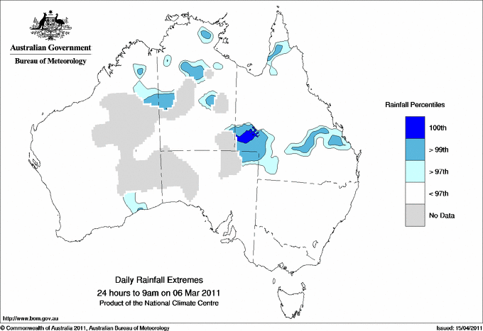 Australian daily rainfall extreme area maps