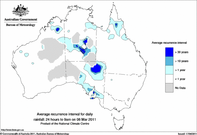 Australian daily rainfall average recurrence interval maps