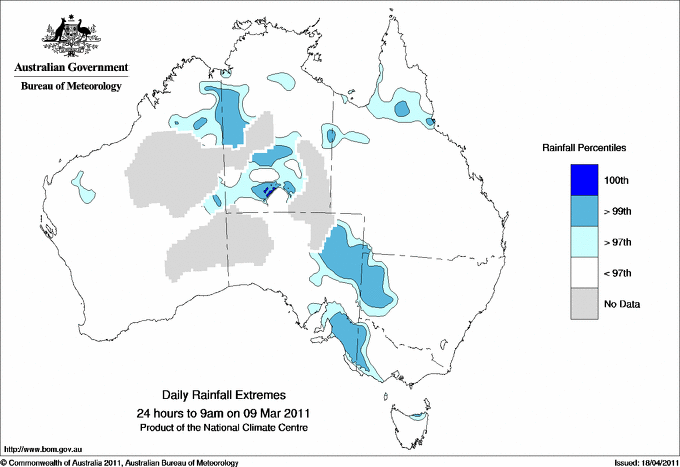 Australian daily rainfall extreme area maps