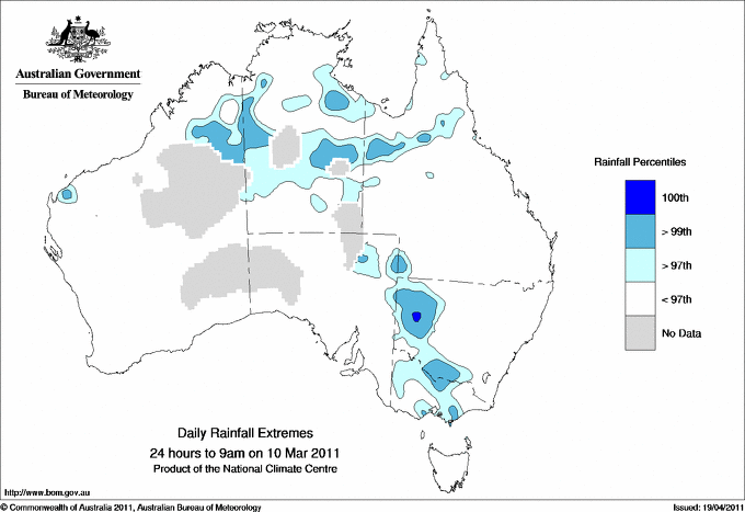 Australian daily rainfall extreme area maps