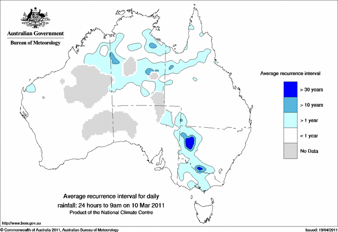 Australian daily rainfall average recurrence interval maps