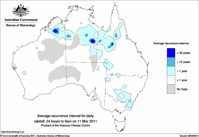 Australian daily rainfall average recurrence interval maps