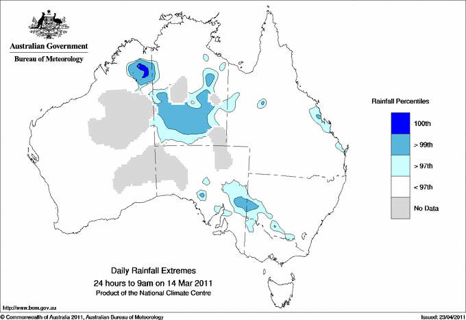 Australian daily rainfall extreme area maps