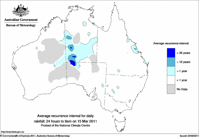 Australian daily rainfall average recurrence interval maps