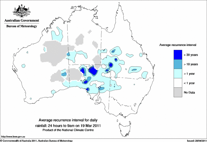 Australian daily rainfall average recurrence interval maps