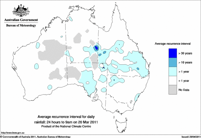 Australian daily rainfall average recurrence interval maps