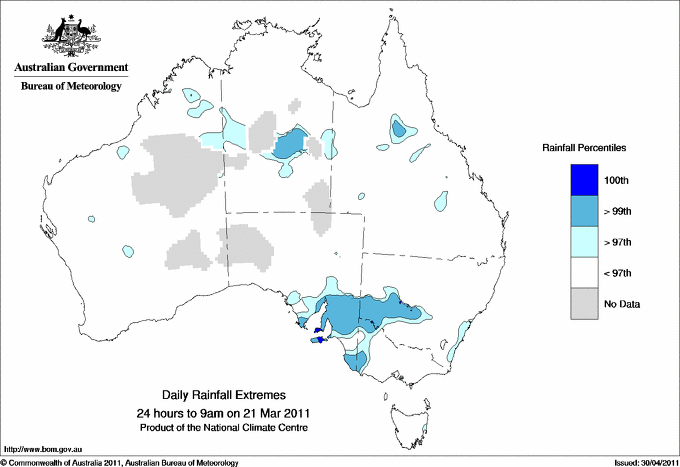 Australian daily rainfall extreme area maps