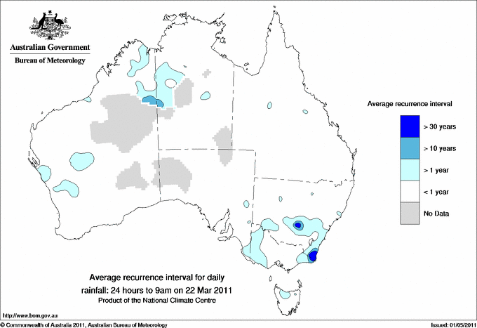 Australian daily rainfall average recurrence interval maps