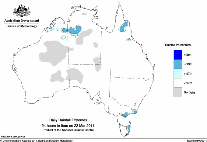 Australian daily rainfall extreme area maps