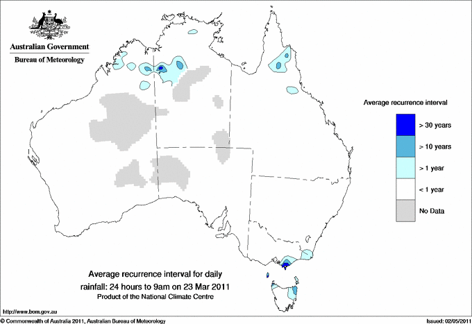Australian daily rainfall average recurrence interval maps