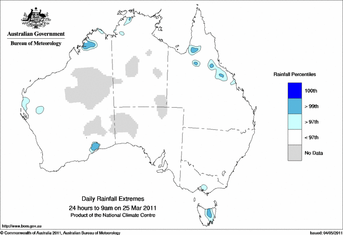 Australian daily rainfall extreme area maps