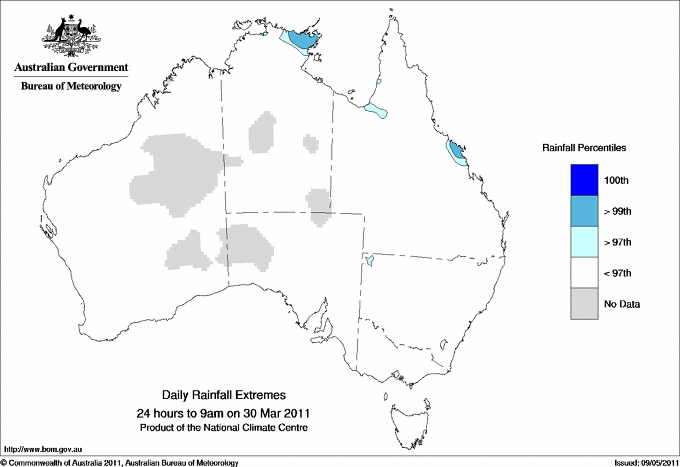 Australian daily rainfall extreme area maps