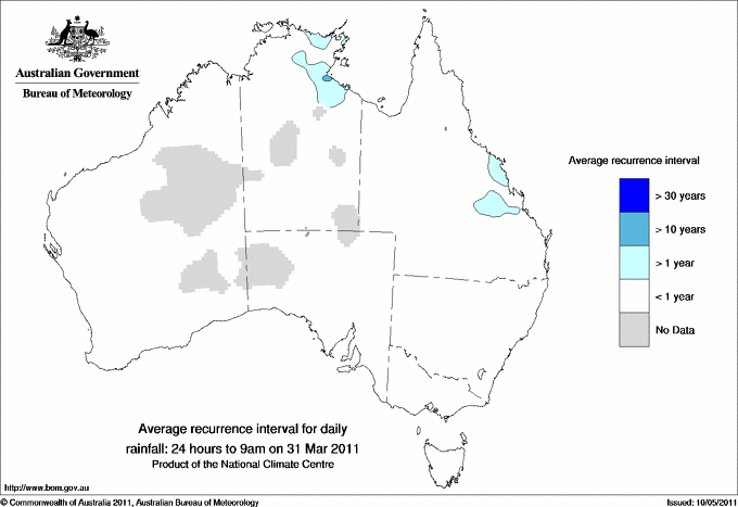 Australian daily rainfall average recurrence interval maps
