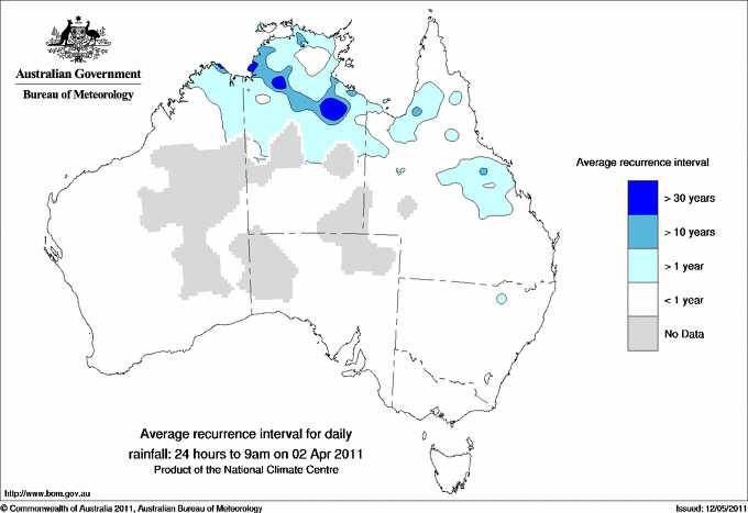 Australian daily rainfall average recurrence interval maps