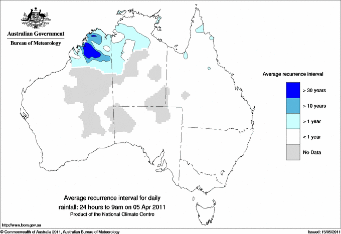 Australian daily rainfall average recurrence interval maps