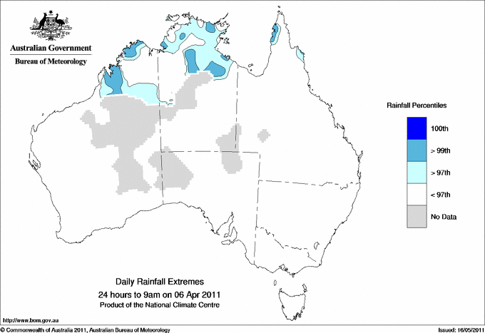 Australian daily rainfall extreme area maps