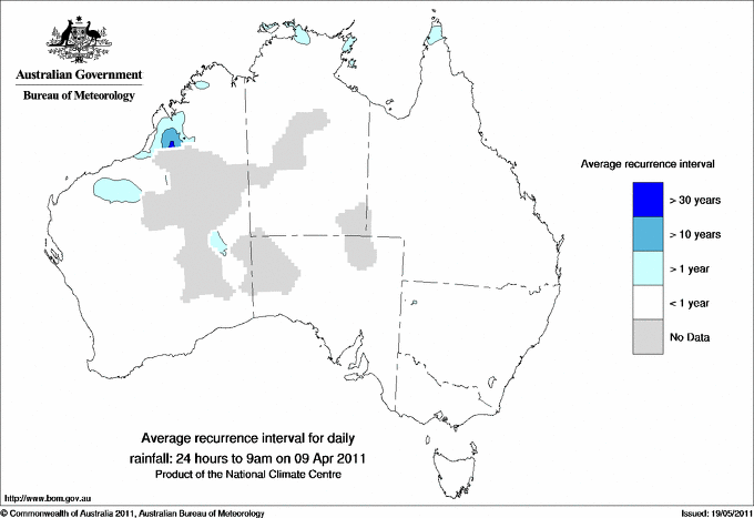 Australian daily rainfall average recurrence interval maps