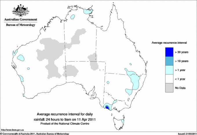 Australian daily rainfall average recurrence interval maps