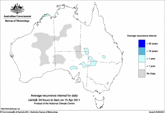 Australian daily rainfall average recurrence interval maps