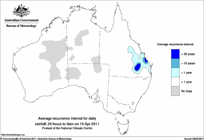 Australian daily rainfall average recurrence interval maps