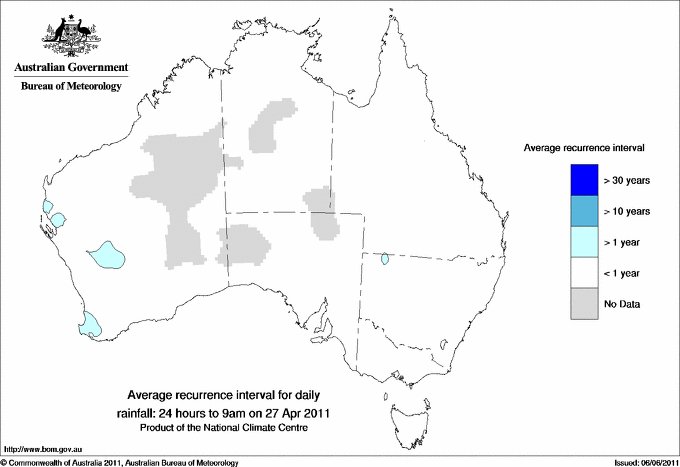 Australian daily rainfall average recurrence interval maps