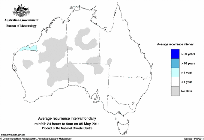Australian daily rainfall average recurrence interval maps
