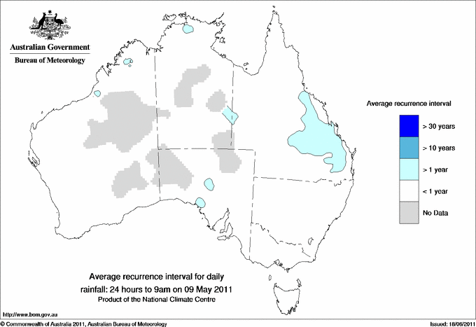 Australian daily rainfall average recurrence interval maps