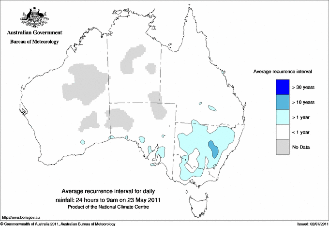 Australian daily rainfall average recurrence interval maps