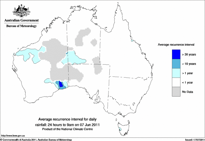 Australian daily rainfall average recurrence interval maps
