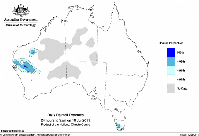 Australian daily rainfall extreme area maps