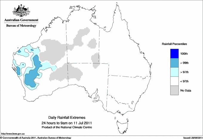 Australian daily rainfall extreme area maps