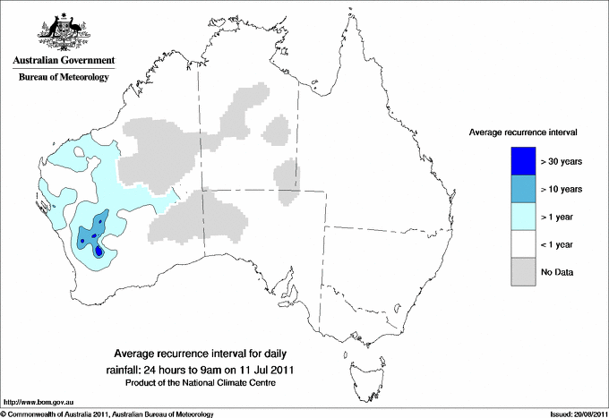 Australian daily rainfall average recurrence interval maps