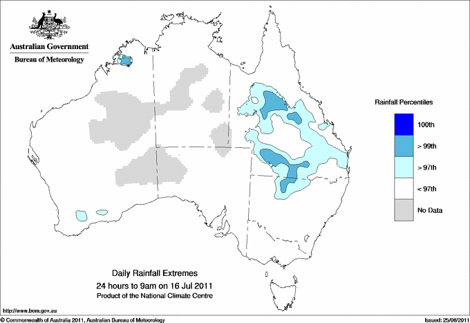 Australian daily rainfall extreme area maps