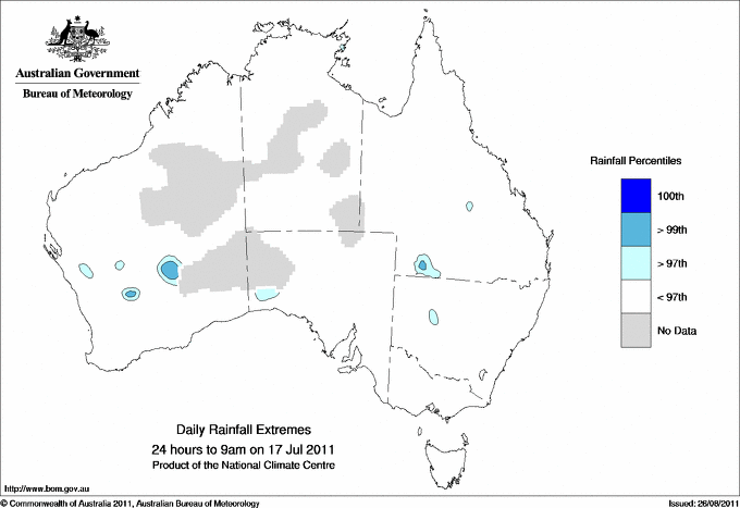 Australian daily rainfall extreme area maps