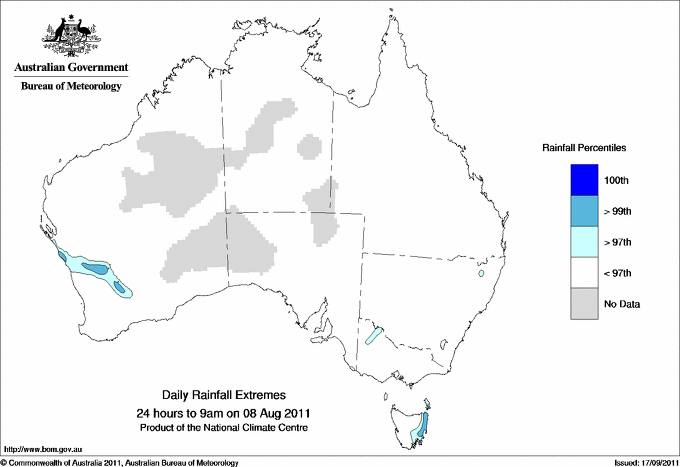 Australian daily rainfall extreme area maps