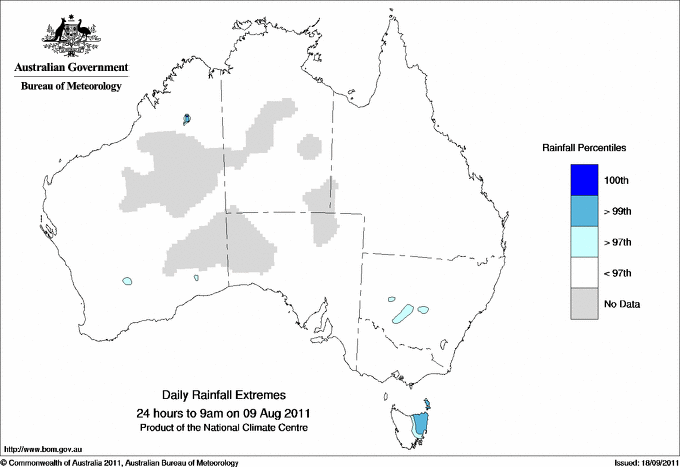 Australian daily rainfall extreme area maps