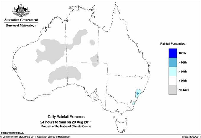 Australian daily rainfall extreme area maps